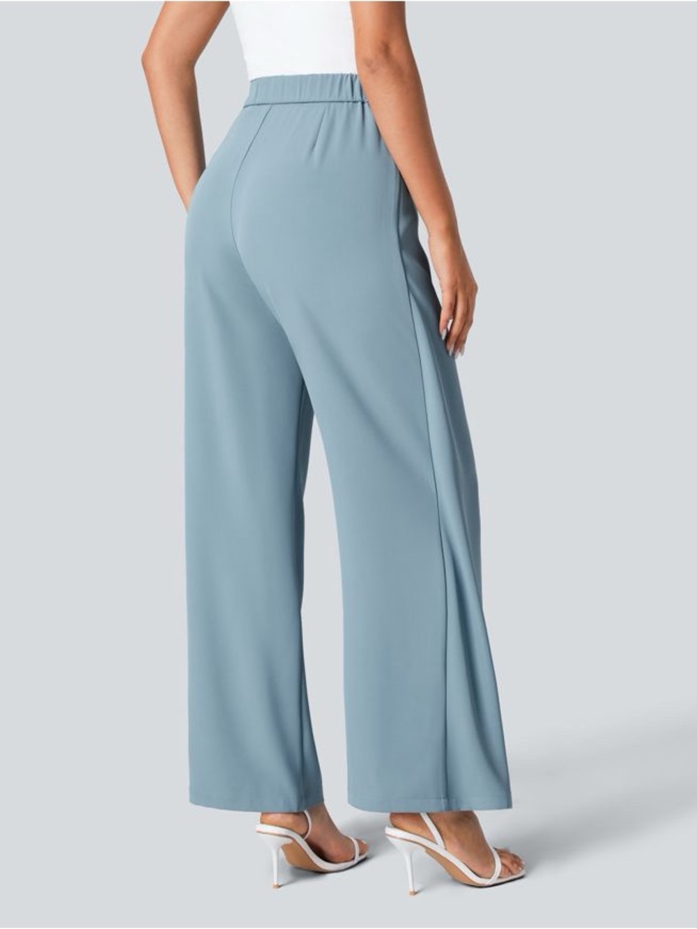 Halara Flex™ High Waisted Tie Side Wide Leg Work Pants in Forget-Me-Not size L 💚 - Picture 2 of 6